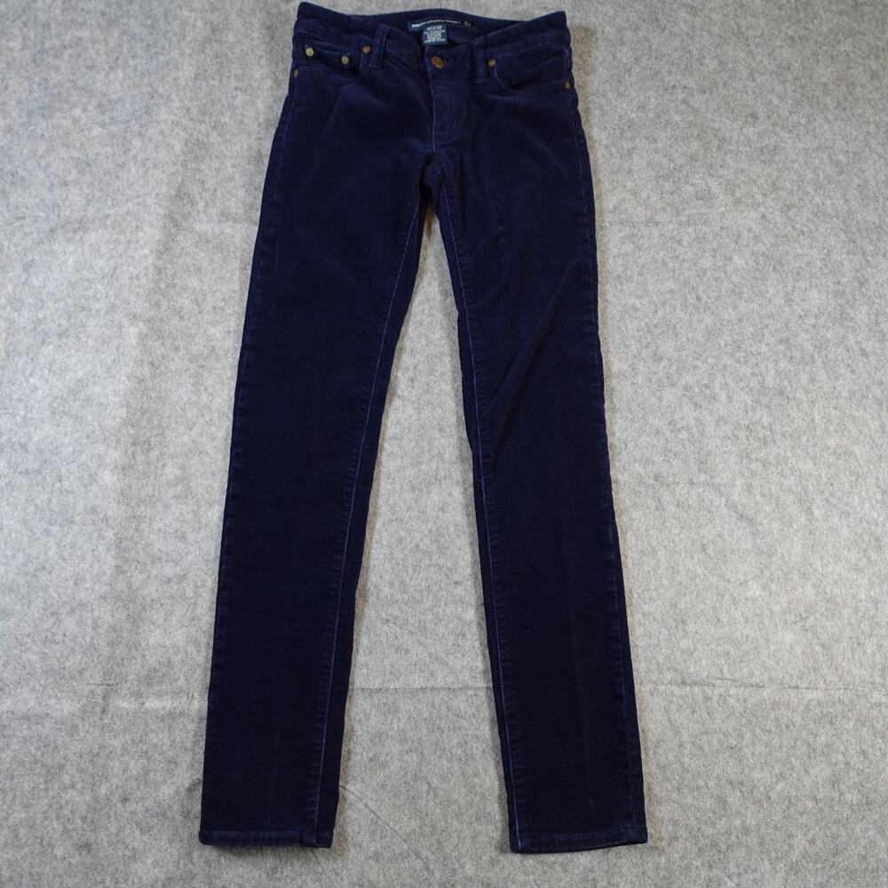 Ralph Lauren Pants Womens 2 Corduroy Navy Blue 31" Skinny Low Rise Y2K 90s Sport